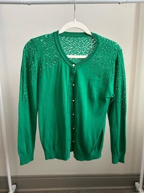 Green Knit Button-Front Cardigan